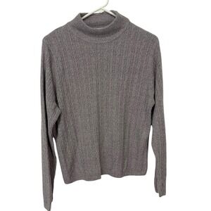 Studio Works Petite Large Gray Knit‎ Sweater 100% Acrylic Ribbed Stretch Preppy